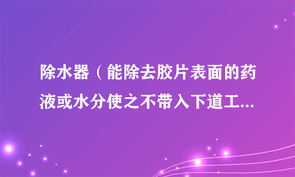 除水器（能除去胶片表面的药液或水分使之不带入下道工序内的一种冲洗辅助器械）