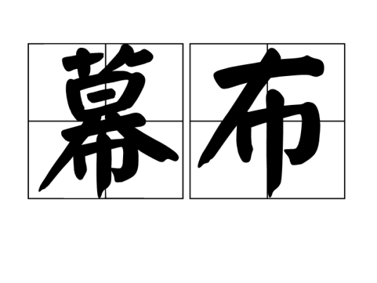 幕布（一种挂在舞台供放映时的大块布）