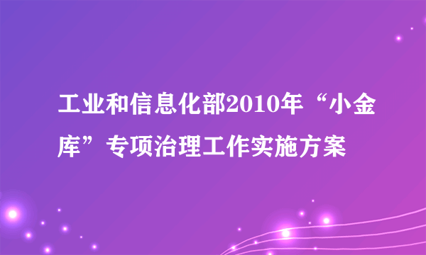 工业和信息化部2010年“小金库”专项治理工作实施方案