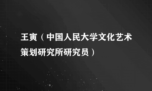 王寅(中国人民大学文化艺术策划研究所研究员)