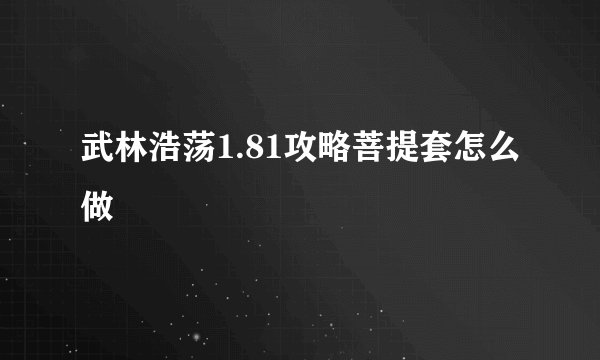 武林浩荡1.81攻略菩提套怎么做
