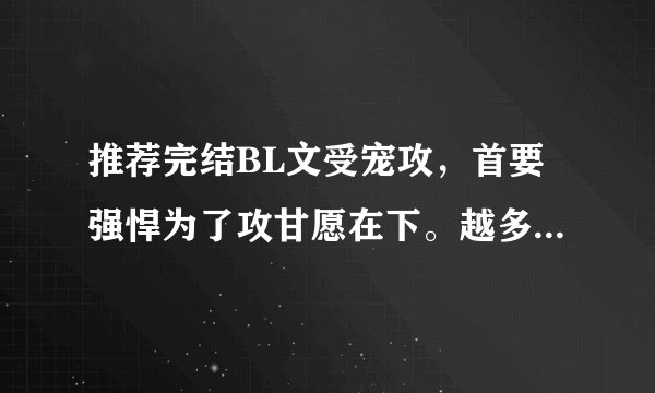 推荐完结BL文受宠攻，首要强悍为了攻甘愿在下。越多越好，嗯，不要太长200K以内