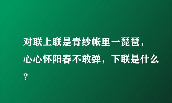 对联上联是青纱帐里一琵琶，心心怀阳春不敢弹，下联是什么？