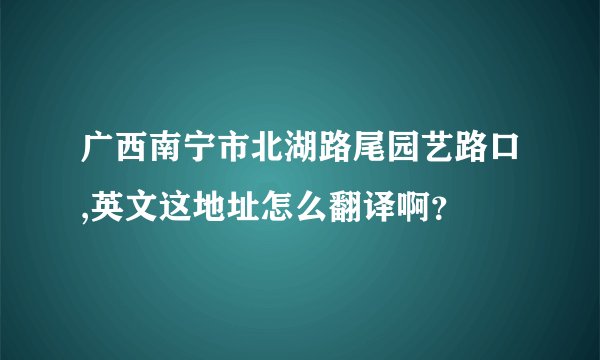 广西南宁市北湖路尾园艺路口,英文这地址怎么翻译啊？